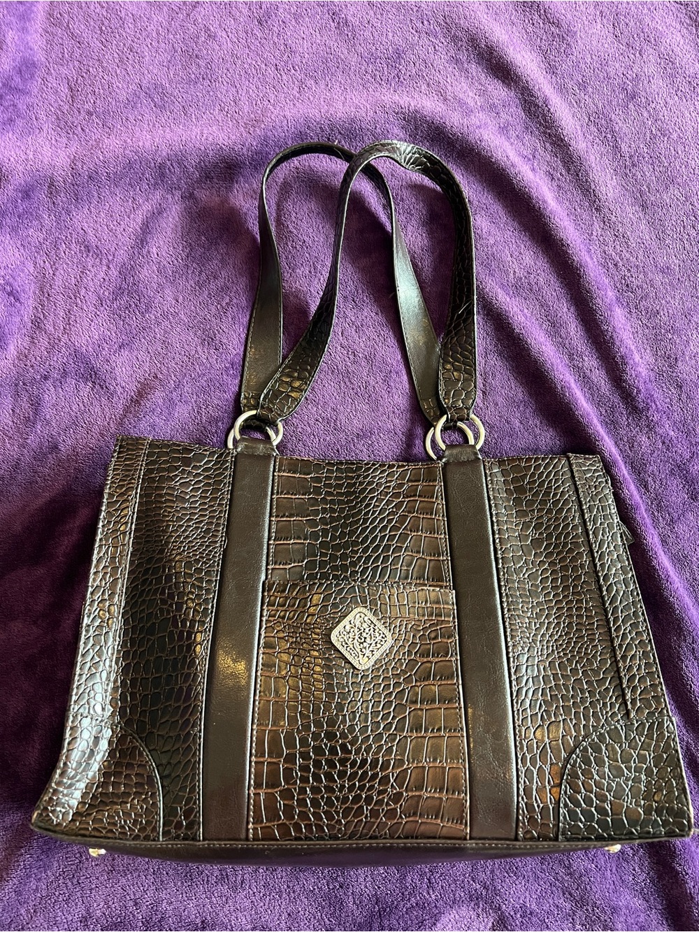 Coldwater Creek Brown Tote with Croc-Embossed Trim